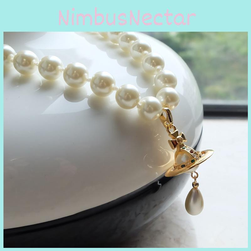 Elegant Copper Pearl Drop Necklace For Women Vintage Style Geometric Shape Lock Chain