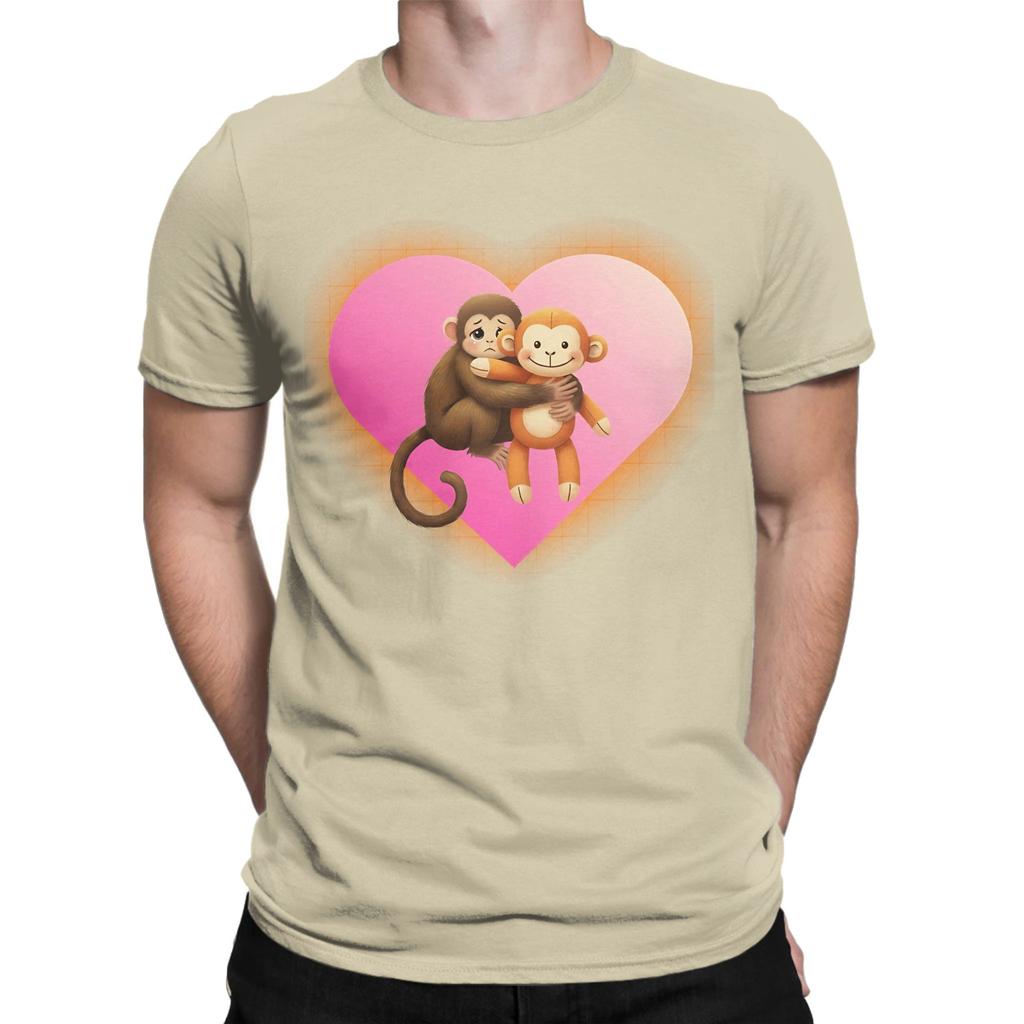 Classic Funny Graphic 100 Cotton Tshirt Cute Monkey Hugging Plush Tees Tops For Unisex