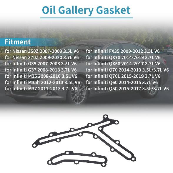 Oil Gallery Gasket Set Fit for Nissan 350Z 2007-2009 3.5L V6 Engine Oil Pan Gasket Seal Fit for for Infiniti G35 2007-2008 3.5L V6 Replace