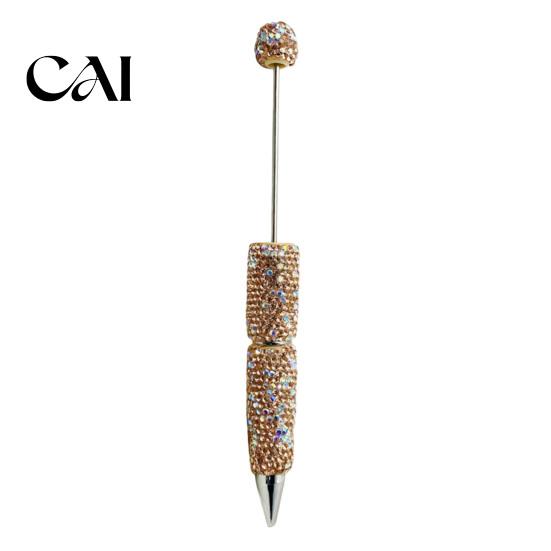 Crystal Diamond Gel Pen Beadable Pens, Bling Rhinestone Beaded DIY Bead Pen, Shaft Decorative Craft Black Ink Ballpoint Pens for Decorations