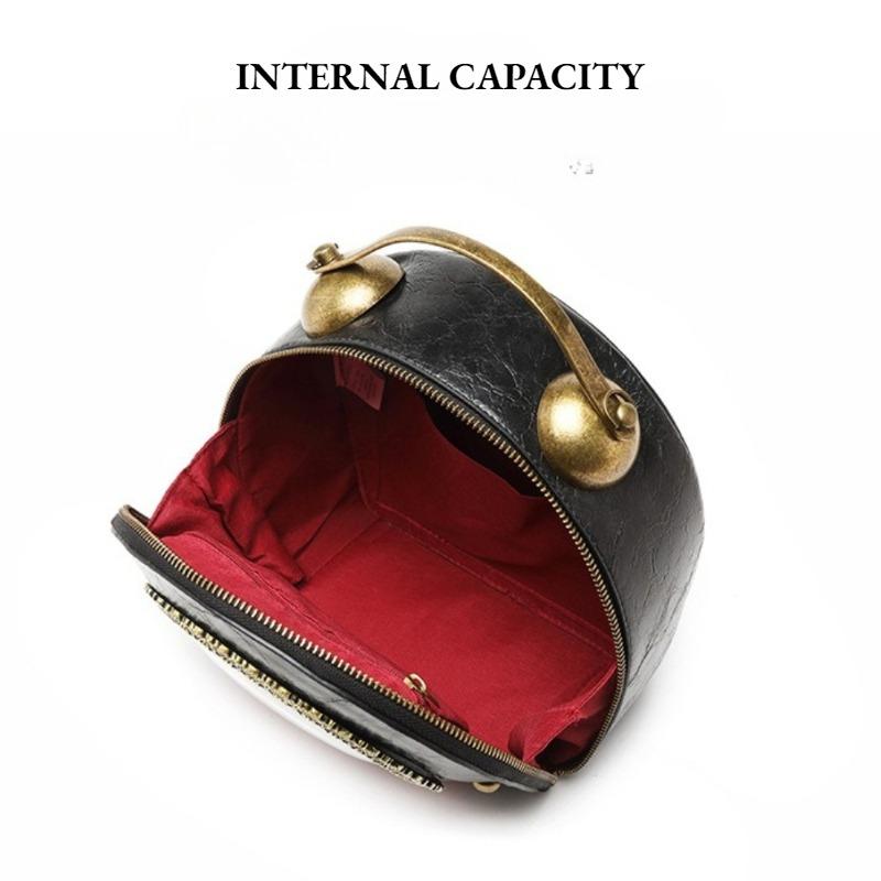 European American Personalized Retro Clock Ladies Handbag High Quality PU Material Antique Shoulder Bags Rivet Dial Design Women's Diagonal Span Bag