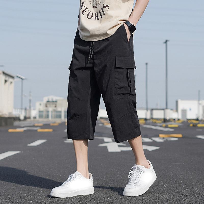 Summer Men's Cargo Shorts Multi-Pockets Sportswear Breathable Quick Dry Calf-Length Capris Pants Loose Breeches Shorts