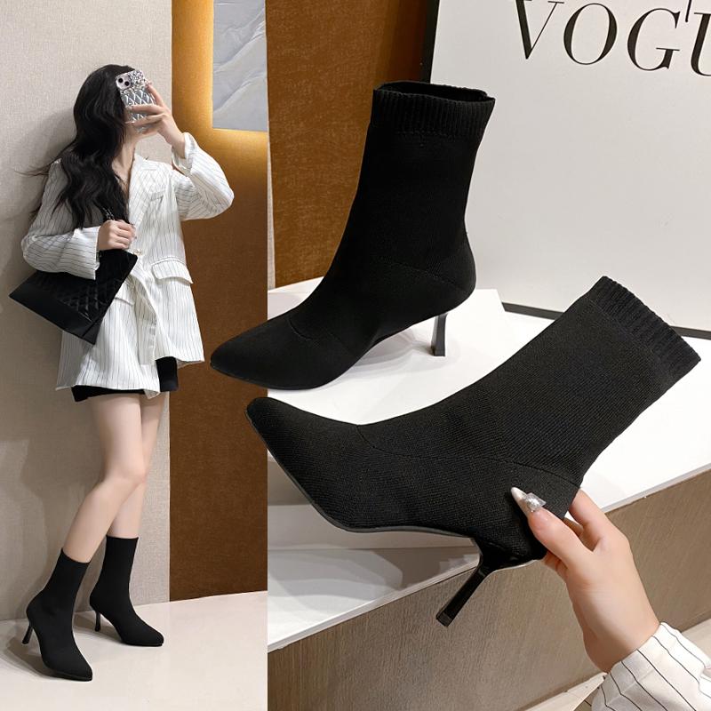 2025 New Trend Fashion Comfortable Pointed Toe Boots Women Autumn Winter Zapatos De Mujer Ankle Boots High Heels Big Size Shoes