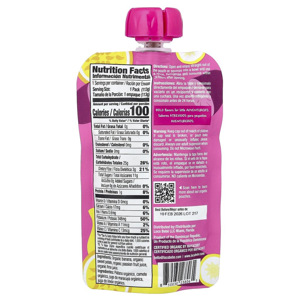Loco Bebe, Organic Puree, 6+ Months, Sweet Potato Paradise, 4 Oz (113 G)