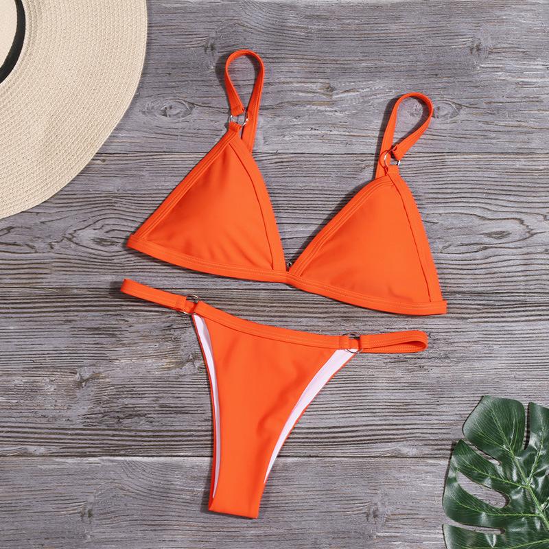 Popular New Solid Color Triangular Bikini Split Swimsuit Metal Women's Swimsuit Women's