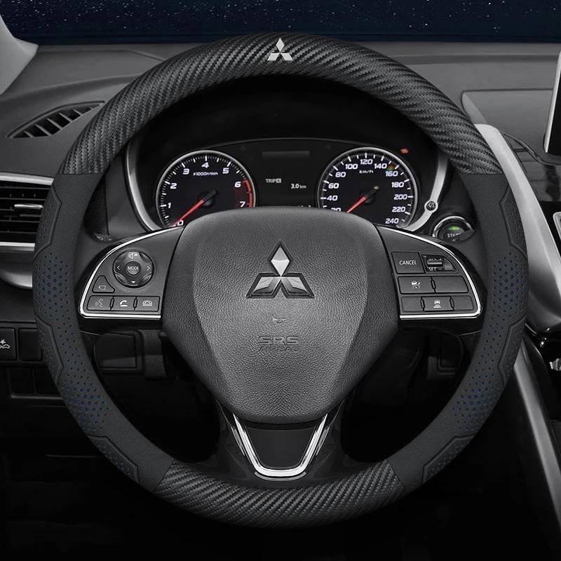 Car Suede Carbon fiber Leather Steering Wheel Cover For Mitsubishi Outlander Pajero Asx Lancer EX Evolution L200 Triton RALLIART