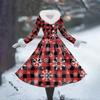 Women's Casual Dress Long-Sleeve V-Neck Patchwork Fleece Christmas Print Dress