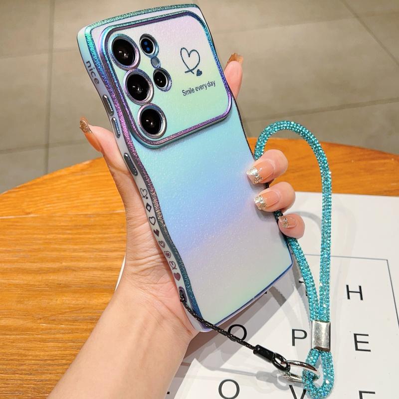 

Чехол для Samsung Galaxy S25 Ultra с ремешком, ТПУ задняя крышка телефона, ослепительный дизайн, волнистая форма, сердечко любви Colorful Blue