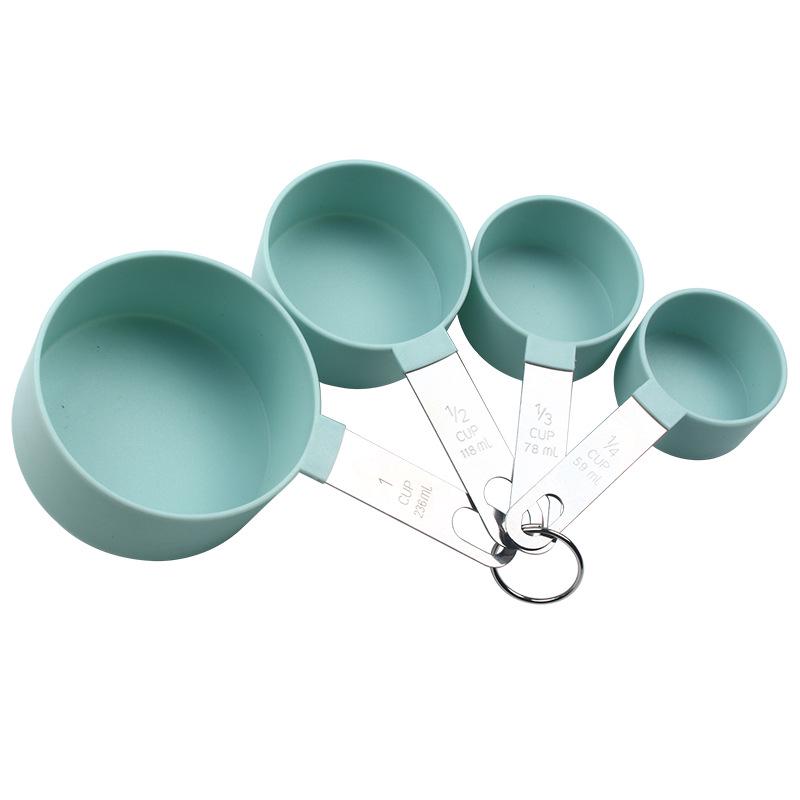 8-Piece Set: Stainless Steel Handle Plastic Measuring Cups & Spoons with Scale for Baking, Seasoning, and Coffee.