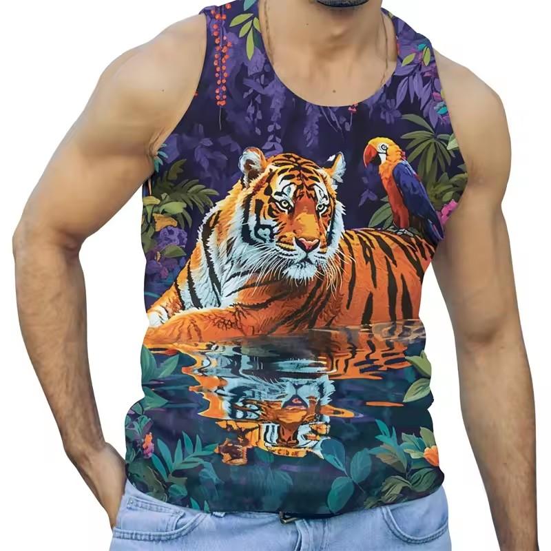 Trend Tiger Graphic Tank Tops Men Fashion Summer Sleeveless 3D Animals Printed Men Vest Cool Streetwear Oversized Tees Tops