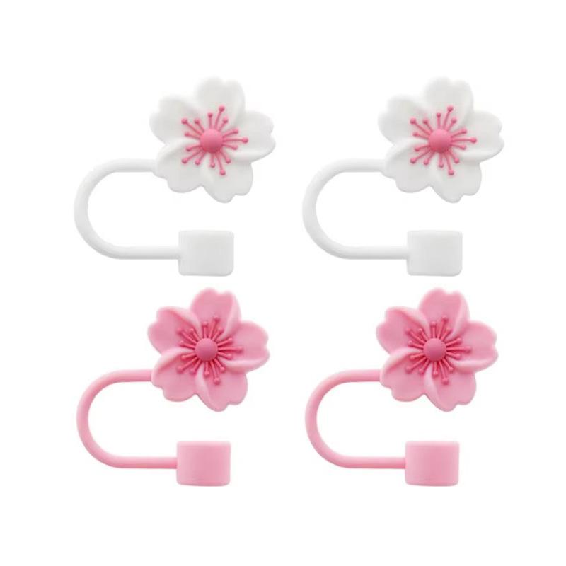 2/4pcs Straw Cover Cap for Stanley Cup Accessories,Silicone Straw Topper 10mm Reusable Straw Tips Lids Flowers Tip Covers