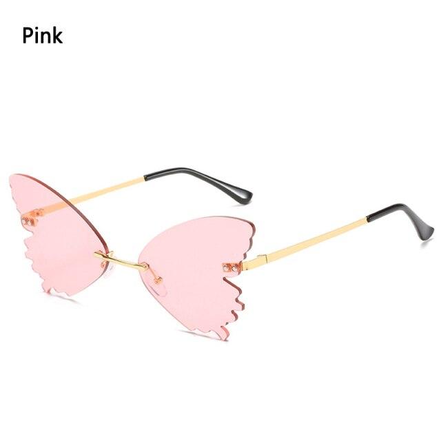 

Летние женские солнцезащитные очки без оправы с бабочкой в ​​стиле ретро, ​​солнцезащитные очки в металлической оправе для вечеринки, очки с защитой от ультрафиолета, милые уличные очки розовый