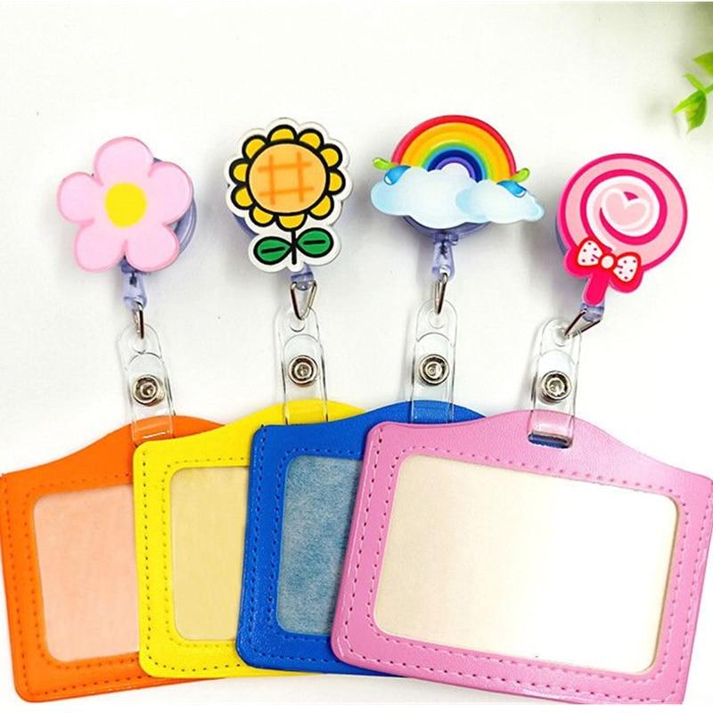 

1 шт., держатель для рабочих карточек из искусственной кожи с мультяшным подсолнухом, значок медсестры с рисунком, катушка, зажим для удостоверения личности, чехол для карты доступа