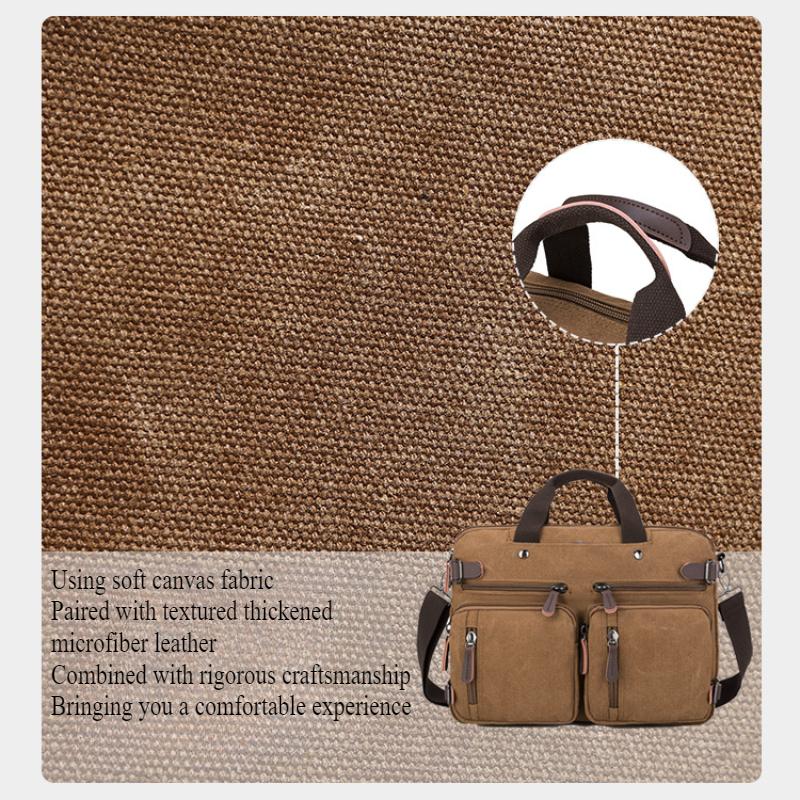 Retro forretningskoffert for menn Enkel ensfarget Crossbody-veske Fritidsreiseveske Multifunksjonell lerretsveske Kan håndholdt enkel og dobbel skulder