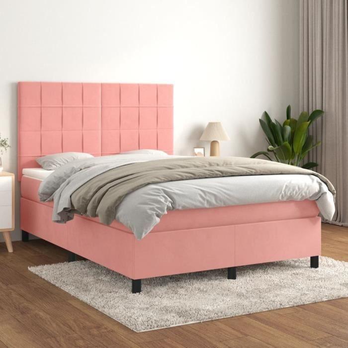 3143024 vidaXL Divan Bed with Mattress Pink 140x190 Cm Velvet