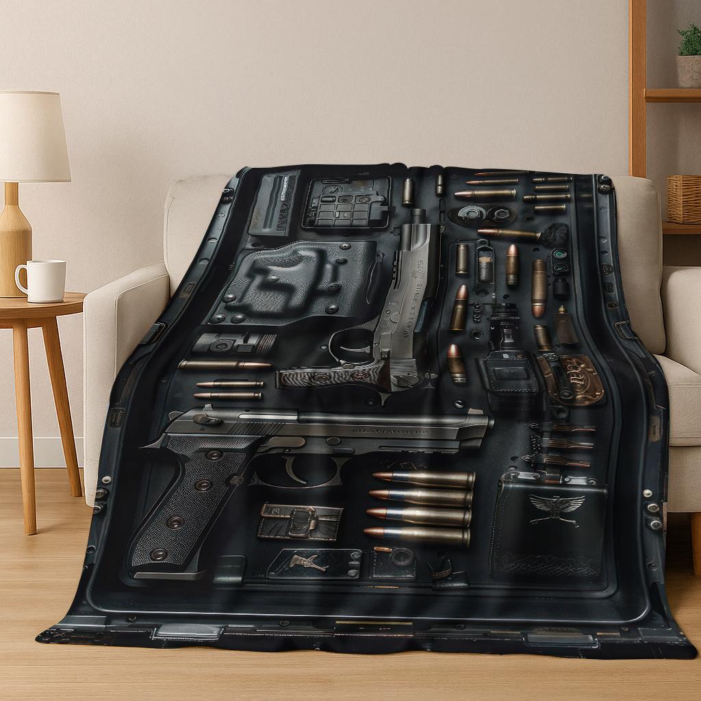 Wood Metal Gun Case Box Military Equipment Flannel Blanket,Cozy Soft Throw Blanket for Home Bedroom Bed Sofa Picnic Cover Gift