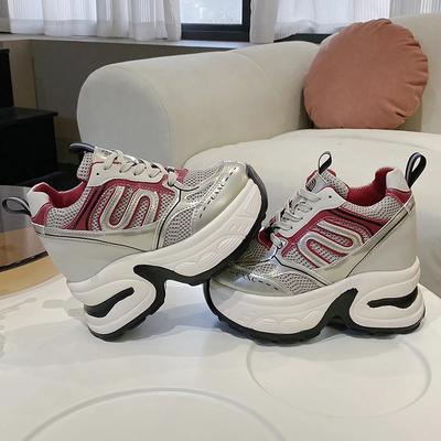 Baskets Mode Femme à Plateforme Haute Nouvelles Chaussures Respirantes Printemps Été Semelle Épaisse 10CM Chaussures Décontractées en Mesh Aéré Baskets Sport Chunky Dad