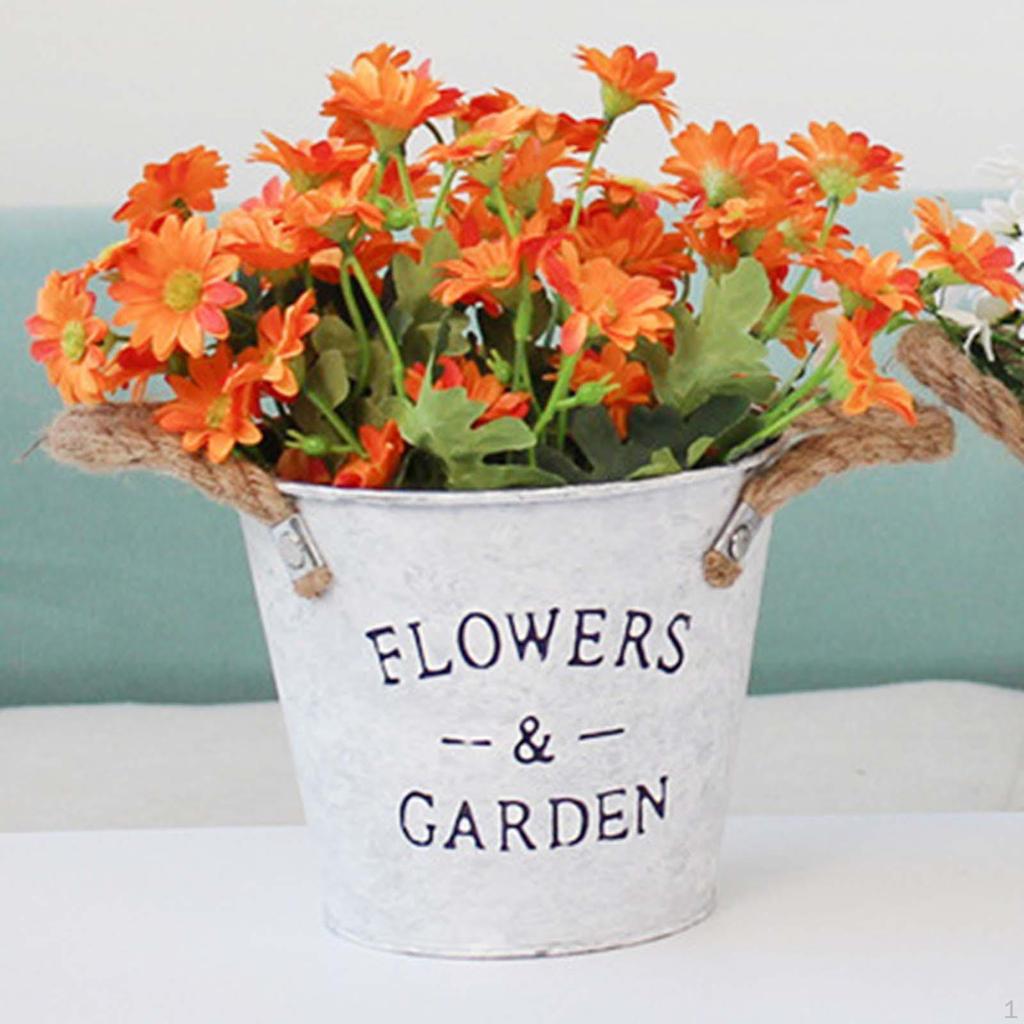 Farmhouse Flower Planter Metal Bucket Desktop Storage Barrel Outdoor Indoor Decoration Rustic