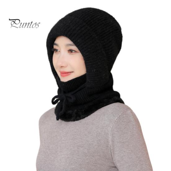 

Женская зимняя шапка со встроенным шарфом, толстый искусственный мех кролика, теплая трикотажная ветрозащитная, высокая эластичность, полная защита, подходит для путешествий на открытом воздухе в холодную погоду чёрный