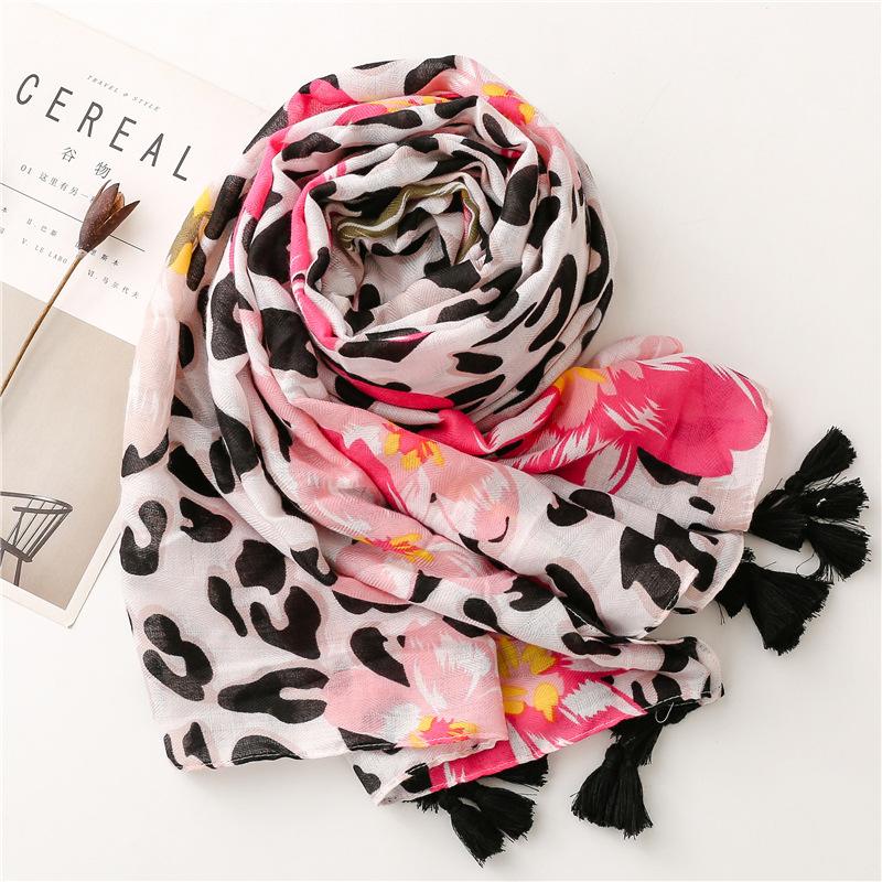 Fashion Women Spring Autumn Viscose Scarf Shawl Lovely Leopard Floral Tassel Pashmina Stole Wrap Echarpe Foulards Muslim Hijab