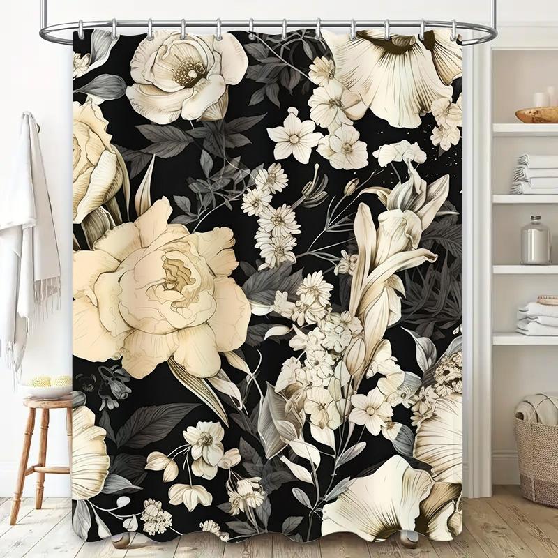Vintage Floral Shower Curtain Black White Rose Print Bath Decor Home Textiles Waterproof Fabric Bathroom Curtains for Kids Room