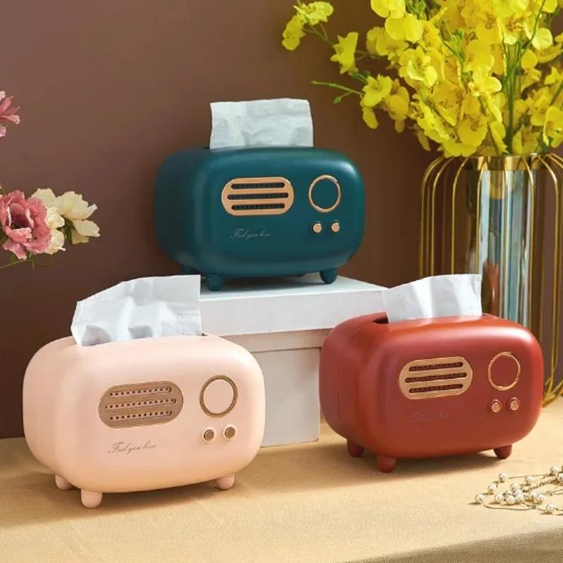 New Retro Radio Model Tissue Box Desktop Paper Holder Vintage Dispenser Storage Napkin Case Organizer Wet Wipes Decoration Boxes