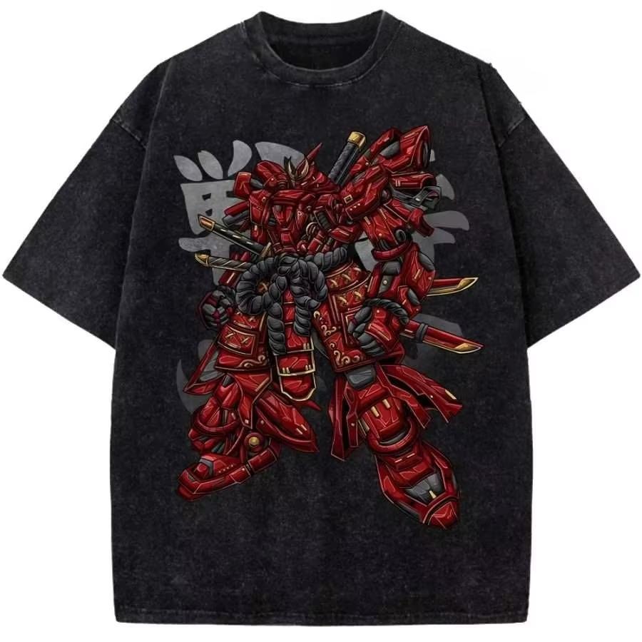 

Футболка с принтом Mobile Suit Gundam Red Samurai Мужская и женская Стиранная футболка Высококачественная Винтажная хлопковая футболка YK Топ XL