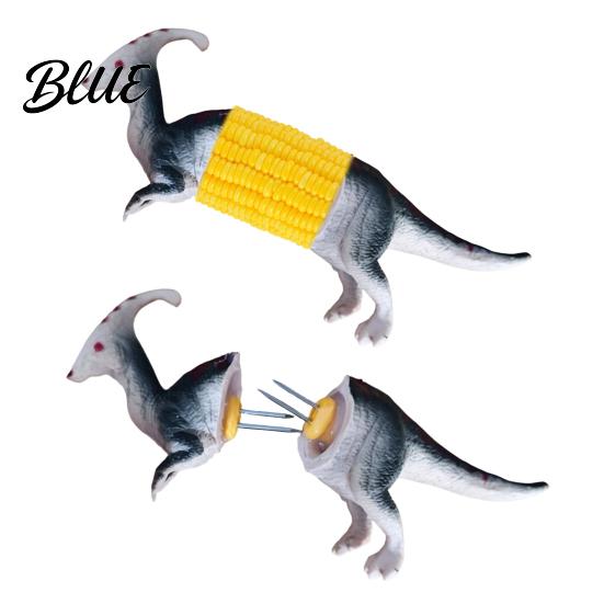 Eco-friendly Corn Fork Skewers with Holder Printed 3D Dinosaur Cob Fork Creative Stainless Shaped Holder Steel Forks Funny BBQ