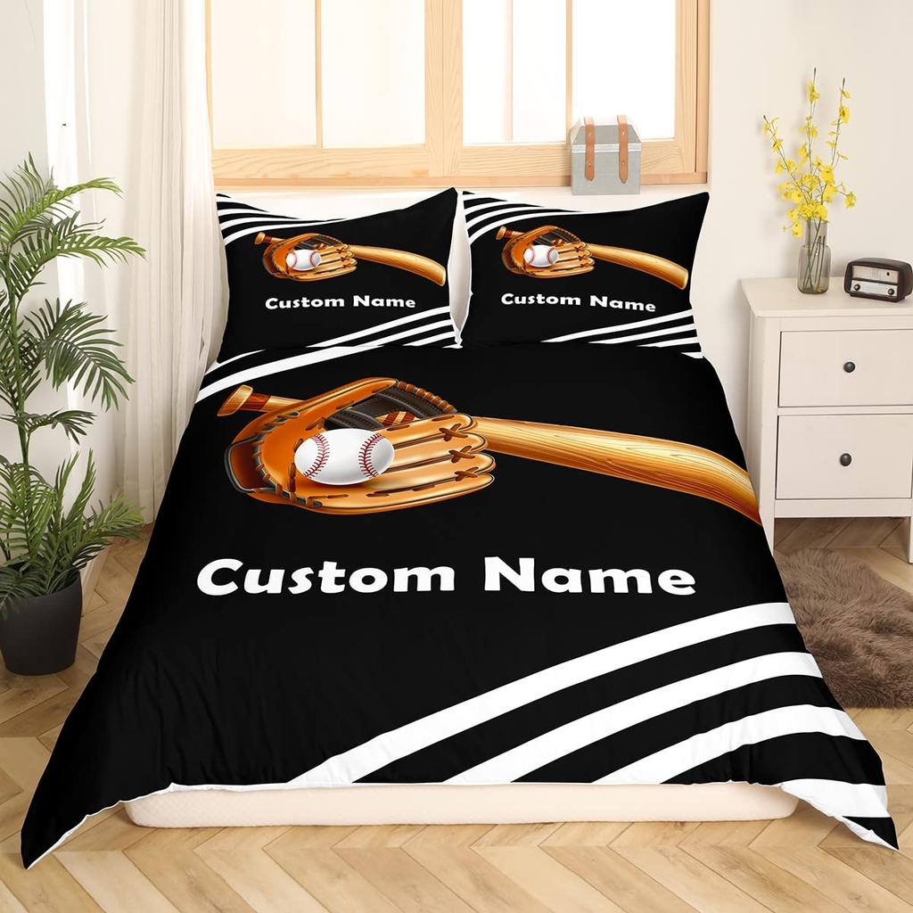 Name Soccer Duvet Cover For Boys Teens Blue Flame Soccer Bedding Collection Personalized Sports Comforter Cover Bedroom Decor