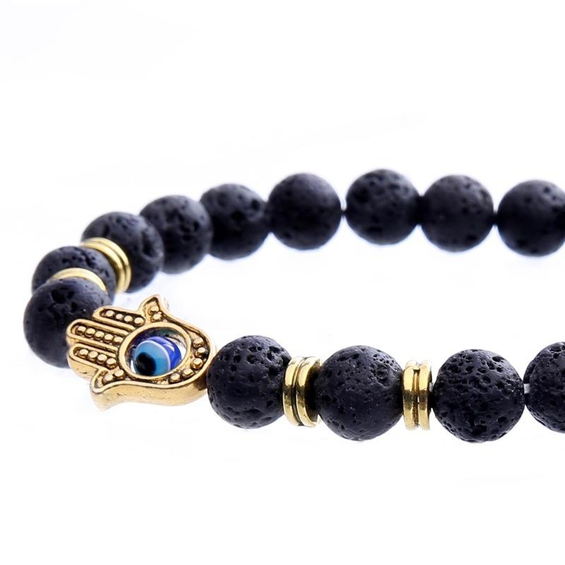 Black Matte Bead Lava Stone Beaded Bracelet Women Fatima Hamsa Hand Bracelet Men Jewelry