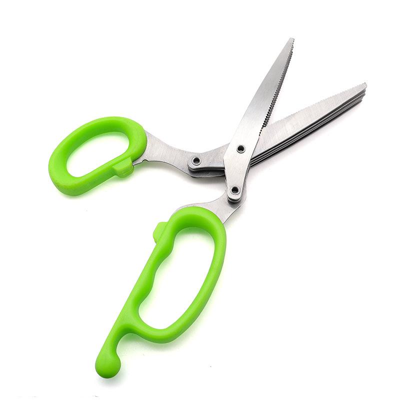 Household Stainless Steel Salad Shears 5-layer Scallion Scissors Green Comfort Handle Kitchen Tool Cooking Accessories For Home
