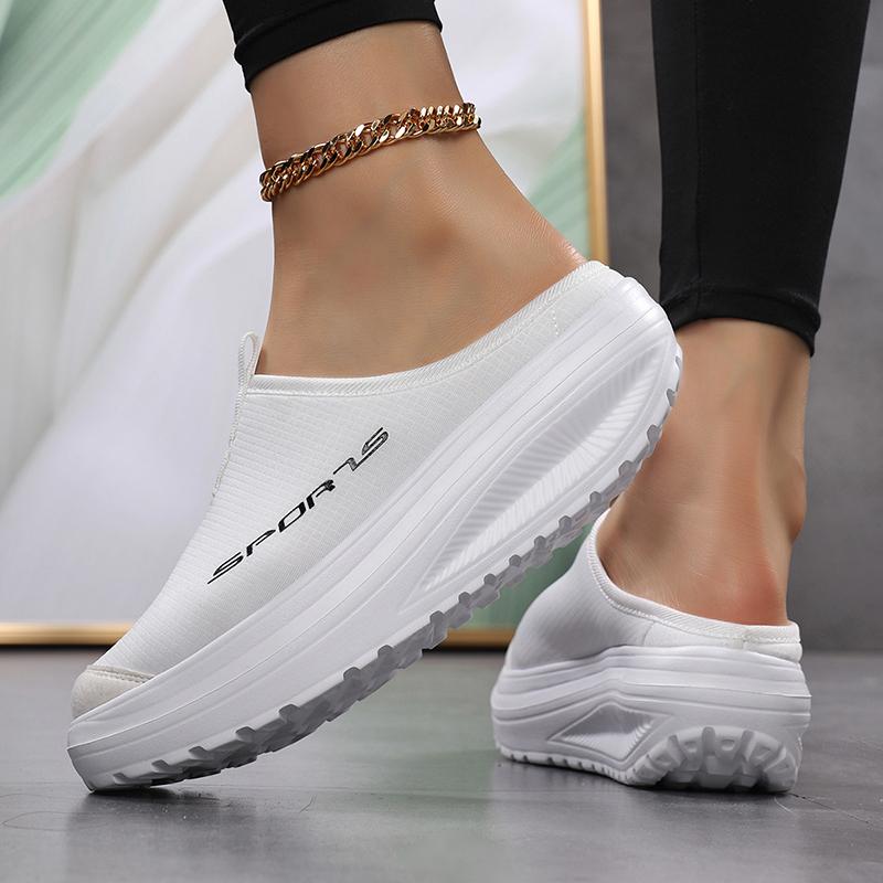 Round Toe Half Slippers Women Light Flat Shoes Anti-slip Daily Walking Shoes Slip-on Fashion Platform Shoes