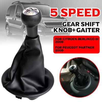 Pommeau de levier de vitesse 5 vitesses+Soufflet Pour Citroen Berlingo III Pour Peugeot Partner 2008- Cuir PU Accessoires Intérieurs de Voiture
