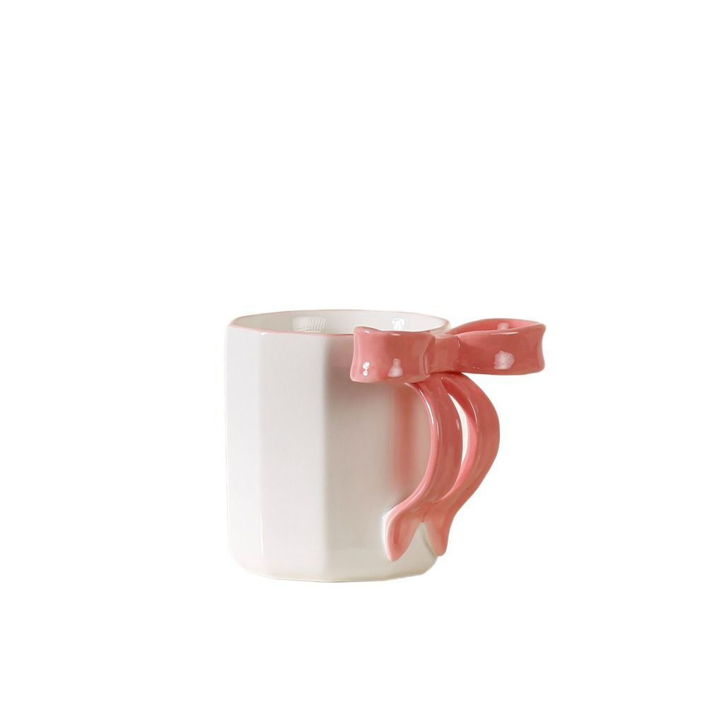 Portable 340ML Ceramic Coffee Mug Non-slip Bottom Elegant Breakfast Cup Simple Anti-scald Handle Bowknot Tea Cup Home Decoration