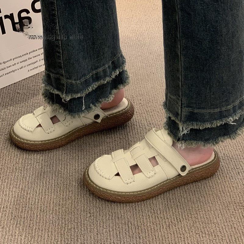 Literary and artistic women's sen'baotou sandals women's 2025 summer new two-wear thick-soled half-slippers soft-soled casual slippers