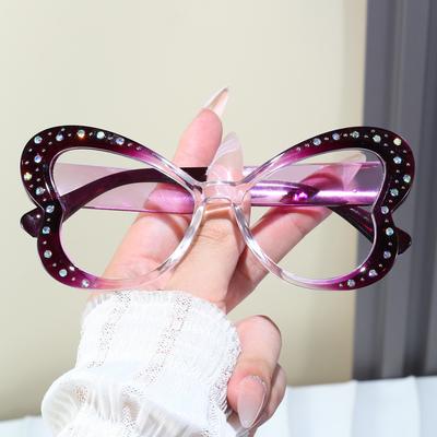 Butterfly Diamond Glasses Frame Female, Glasses Anti-Blue Myopia Plain Retro Flat Glasses
