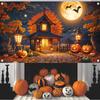 Halloween decoration banner, polyester, with a spooky pumpkin lantern background beneath a full moon