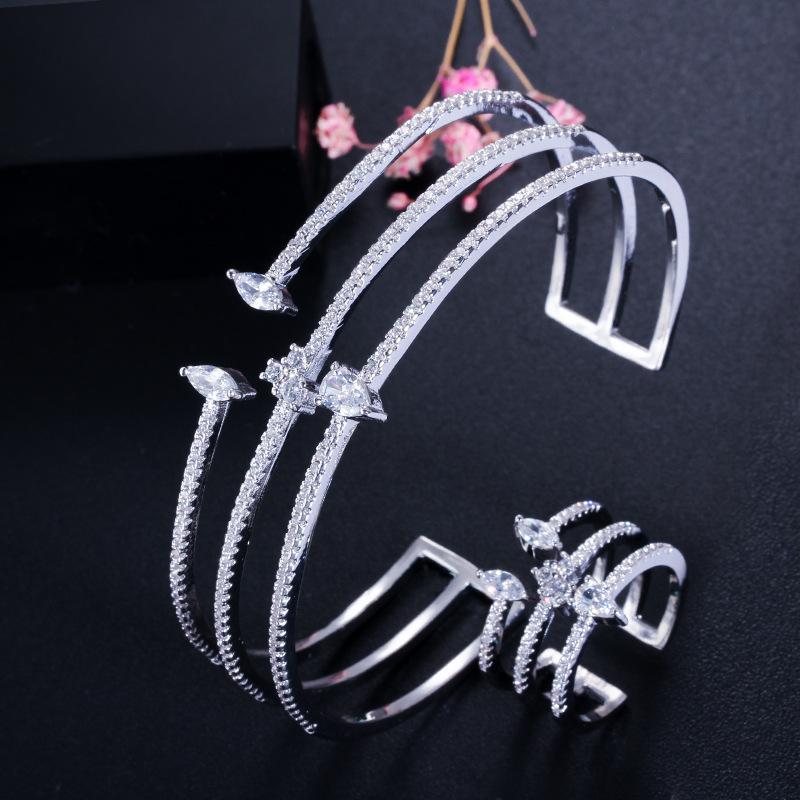 Ki0094 Three-Row Micro-Inlaid Zir*****Pen Bracelet Ring, Environmentally Friendly Copper Electroplated 18K Gold