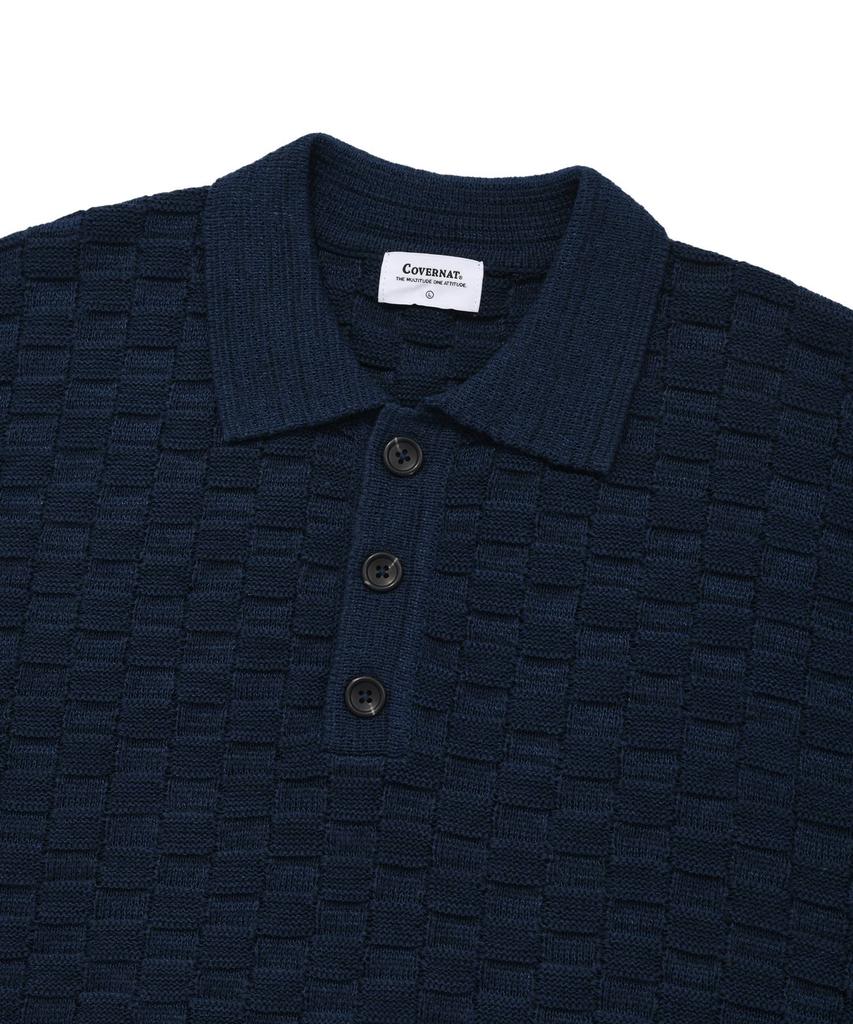 COVERNAT Block Texture Collar Half Knit Navy