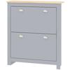 2 Drawer Shoe Cabinet Modern Narrow Shoe Cupboard Hallway Wooden Storage Organiser with Flip Doors Adjustable Shelf for 6-12 Pairs, Grey