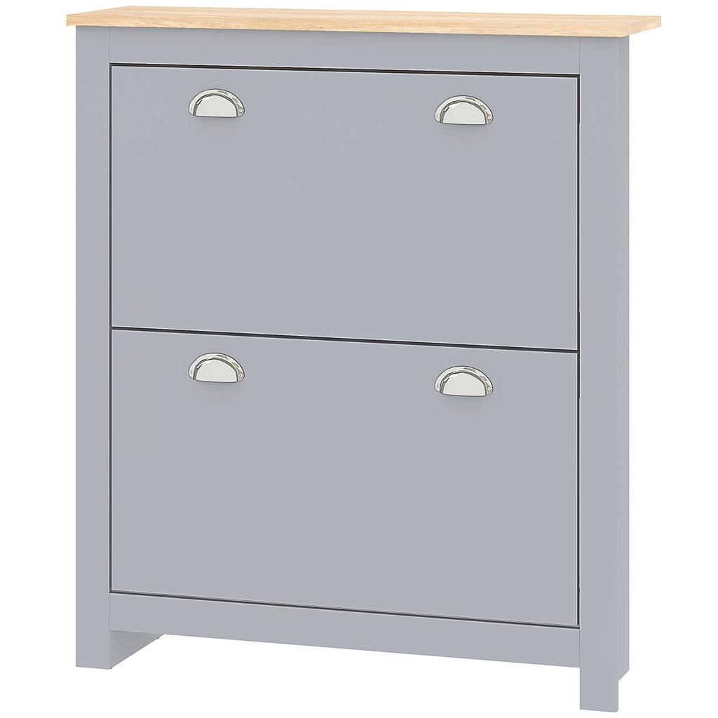 2 Drawer Shoe Cabinet Modern Narrow Shoe Cupboard Hallway Wooden Storage Organiser with Flip Doors Adjustable Shelf for 6-12 Pairs, Grey