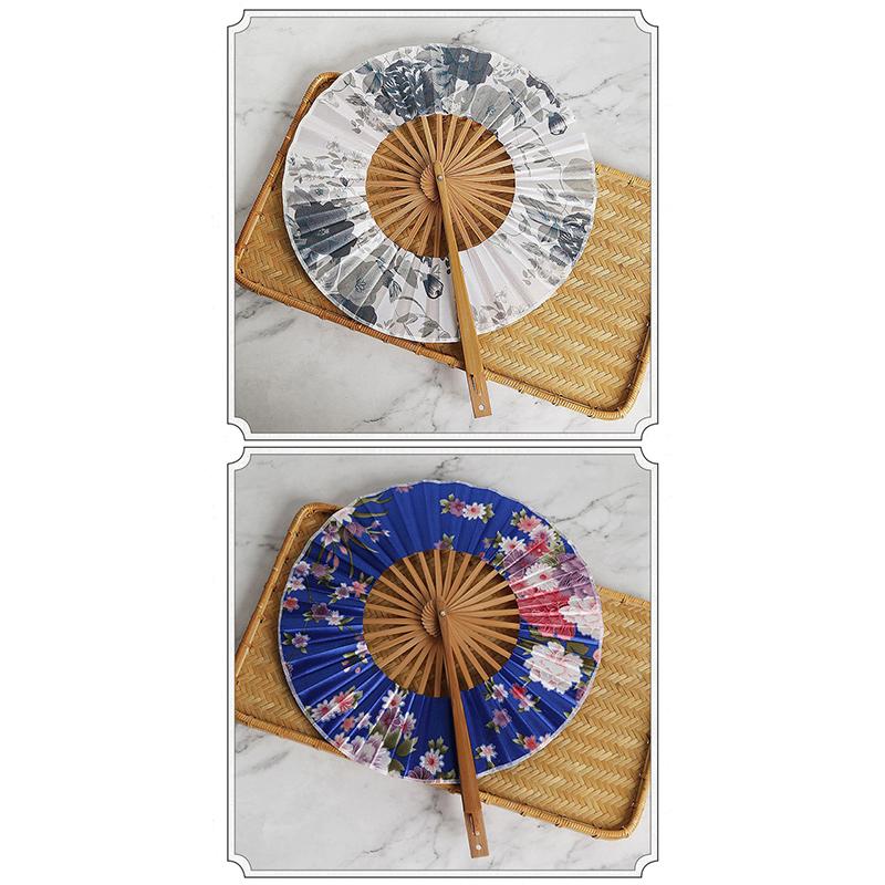 Runder Bambus-Handfächer Chinesischer Stil Blumenmuster Tragbarer Faltfächer Mit Quaste Hochzeitstanz Handgehaltene Fächer Party-Dekoration Geschenk