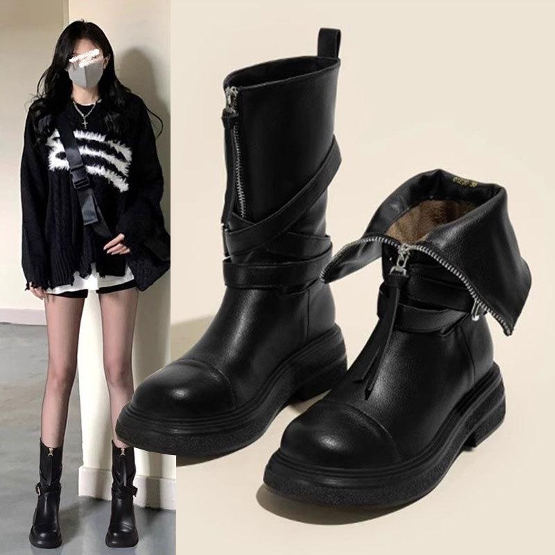 Boots Women's Boots 2025 New Autumn and Winter Fashion Retro Tall Knight Boots Medium Boots Long Boots Brown Martin Boots