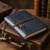 Sketchbook Notebook Faux Leather Binder 6 Ring Loose Leaf Vintage Personal Wear-resistant Journal Planner with Retro Steering Wheel Pendant