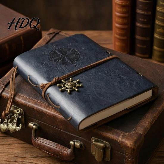 Sketchbook Notebook Faux Leather Binder 6 Ring Loose Leaf Vintage Personal Wear-resistant Journal Planner with Retro Steering Wheel Pendant