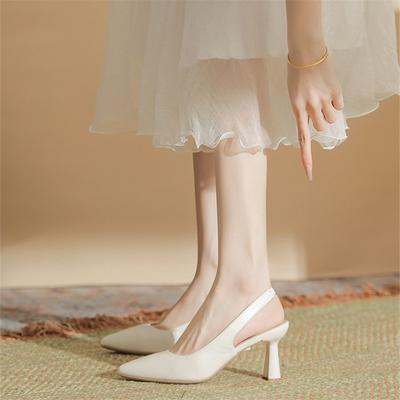 Fashion 2024 Summer New External Wearing Pointed Sandals Women's Simple and Versatile Comfortable Light Mouth Solid Color Single Shoes