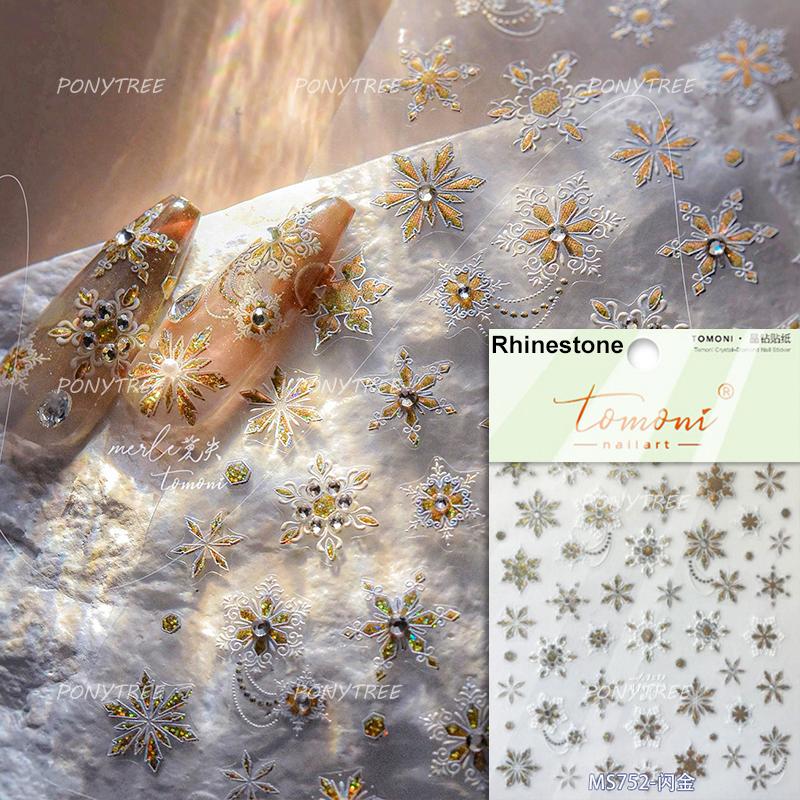1 Piece 5D Embossed White Snowflake Nail Stickers Winter Christmas Snowflake Nail Art Stickers Self-adhesive Decorative Slider