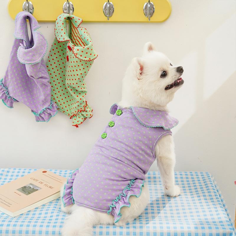 Cotton Summer and Spring Dog Polka Dot Tunic-style Pet Doll with A Collar and Four Legs. Cute Cat.