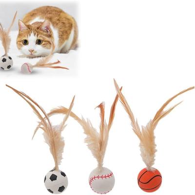 Jouets interactifs balle à plumes pour chat - Nouveaux balles élastiques rebondissantes 2025 pour chats d'intérieur, Jouets d'exercice roulants pour chatons avec plumes en silicone,