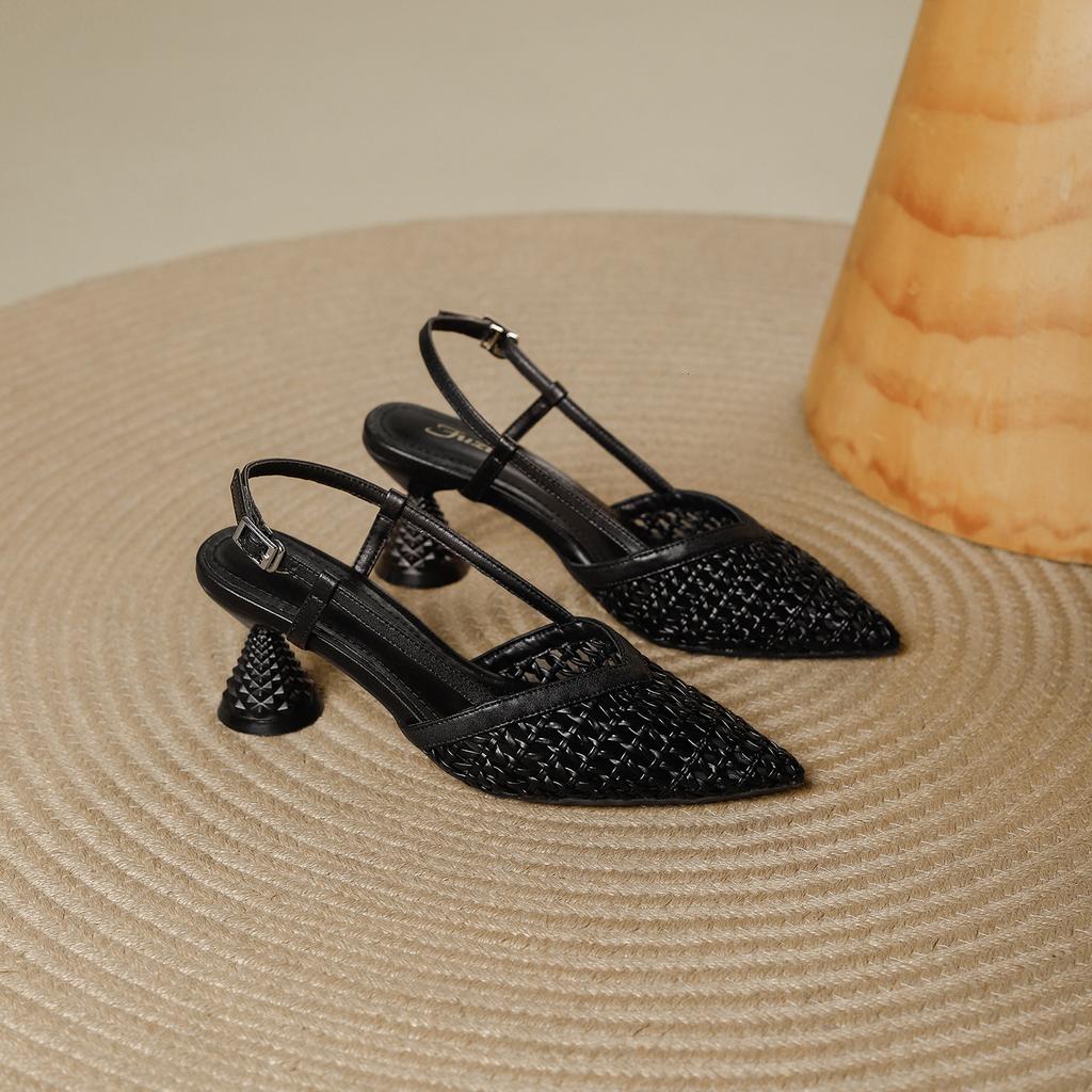 Beautiful Bag Head Woven Hollow Sandals Women's 2025 Summer New Outer Wear Temperament Fashionable Versatile Pointed High Heels